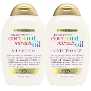 OGX Extra Strength Damage Remedy   Coconut Miracle Oil Shampoo & Conditioner for Dry, Frizzy or Coarse Hair, Hydrating & Flyaway Taming Conditioner, Paraben-Free, Sulfate-Free, 13 Fl Oz, 2 Pack