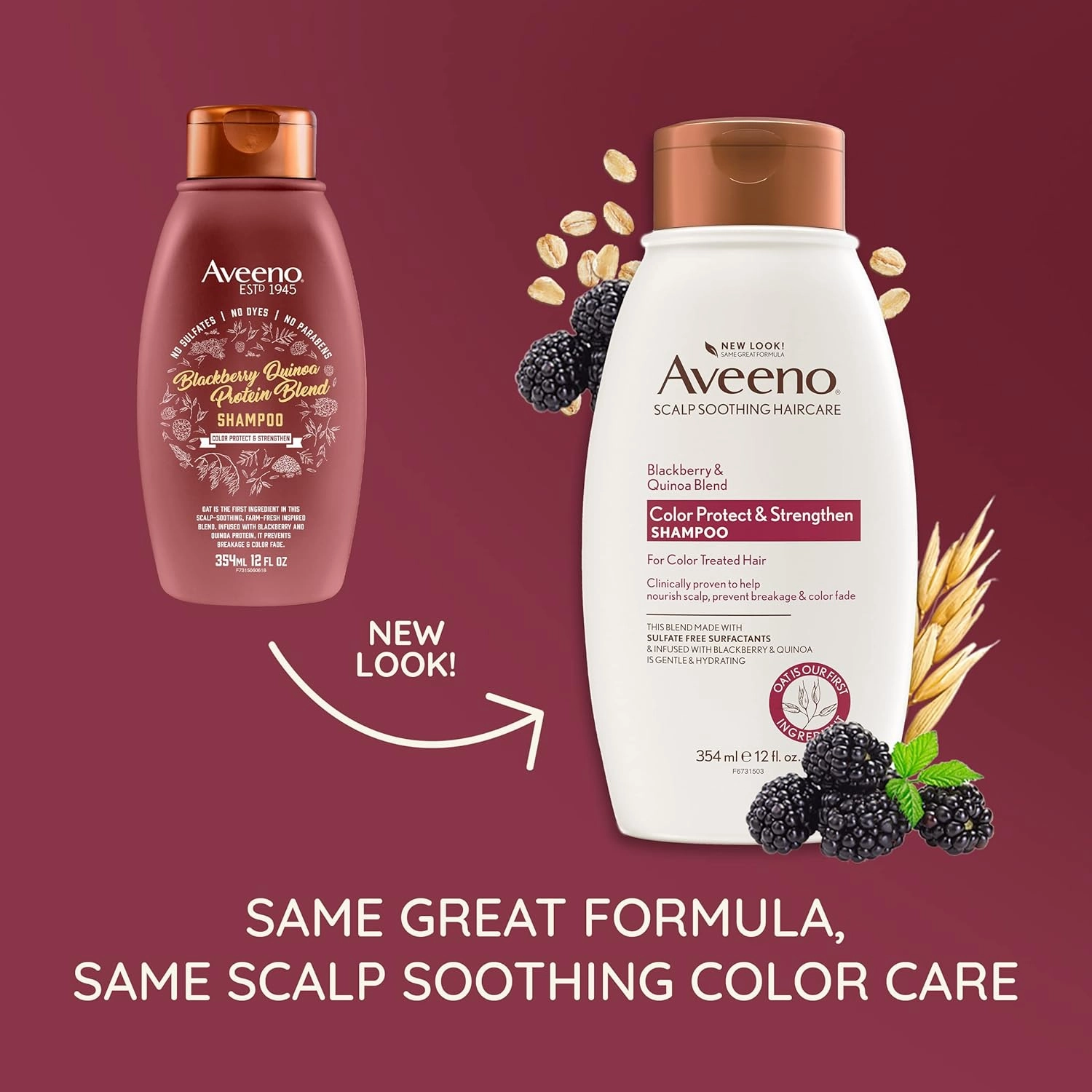 OGX Aveeno Color Protect Strengthen  Blackberry Quinoa Shampoo, Fresh, 12 Fl Oz (Pack of 2)