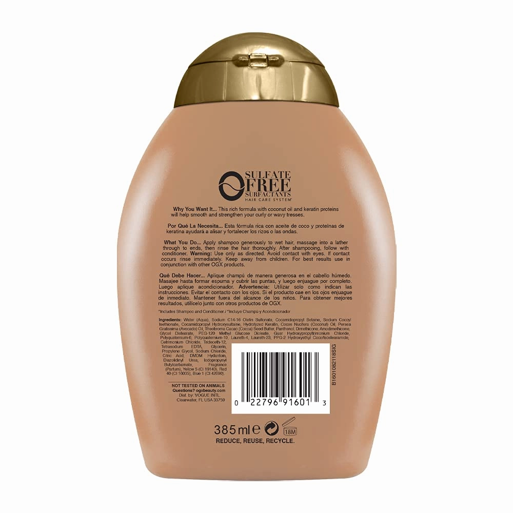 OGX Brazilian Keratin Therapy Shampoo for Shiny Hair, Sulfate-Free, with Coconut Oil and Avocado Oil, 13 Fl Oz (Pack of 2)