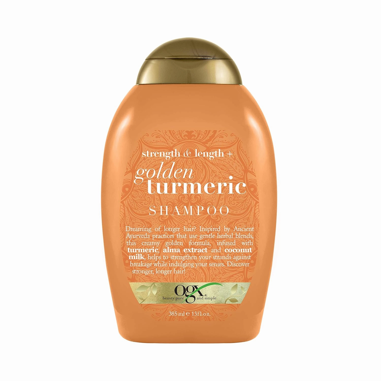 OGX Strength Length   Golden Turmeric Shampoo with Milk to Soothe Scalp Nourish Hair Ayurveda SulfateFree Surfactants for Stronger Longer Hair, Coconut, 13 Fl Oz