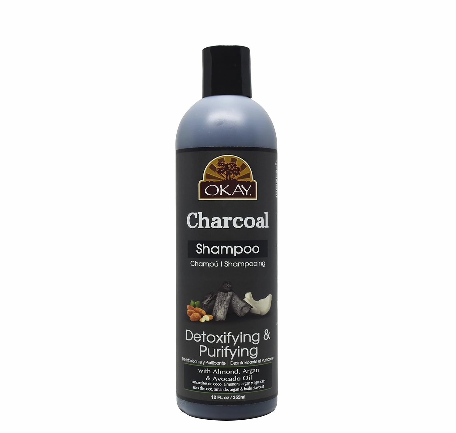 Okay Charcoal Shampoo For All Hair Types & Textures Detoxifying & Purifying With Almond, Argan & Avocado Oil Sulfate, Silicone & Paraben Free 12 Ounce , 12 Ounce