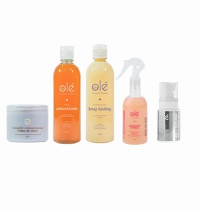 OLÉ Color-Protective Hair 5 Piece Pack - Coconut Pulp Treatment   Fruit Mix Shampoo   Mango Butter & Tangerine Conditioner   Detangling Thermo protector   Anti-Frizz Anti-Humidity Spray