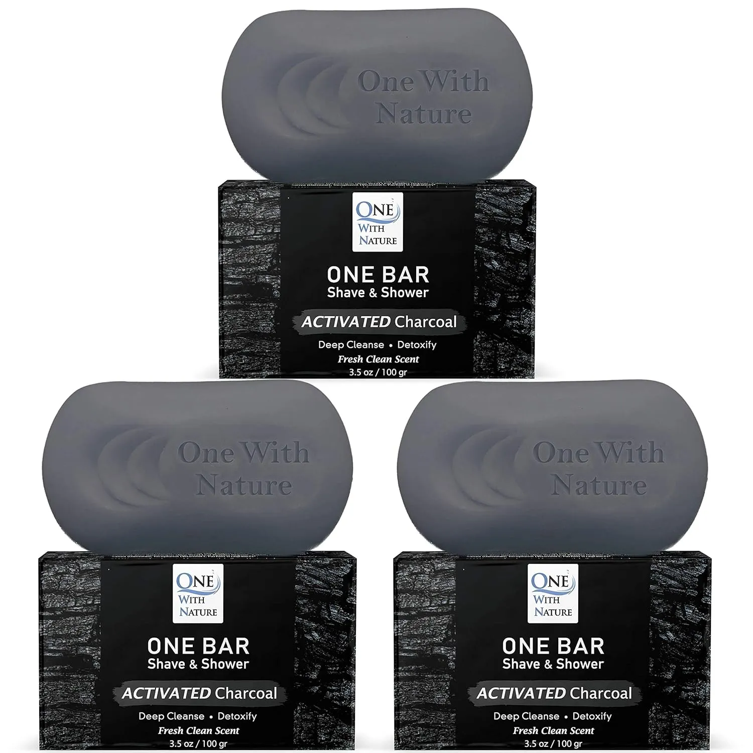 ONE Bar Activated Charcoal 3.5 oz 3 Pack - Shave, Shower, Shampoo, face, beard, body, hair/scalp, SuperFAT “oil” Infused: Avocado, Mango, Olive, Coconut, Argan, Moisturizing and Nourishing Oil.