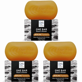 ONE Bar Healing Turmeric, Fragrance Free 3.5 oz 3 Pack - Shave, Shower, Shampoo, face, beard, body, hair/scalp, SuperFAT “oil” Infused: Avocado, Mango, Olive, Coconut, Argan, Nourishing Oil.