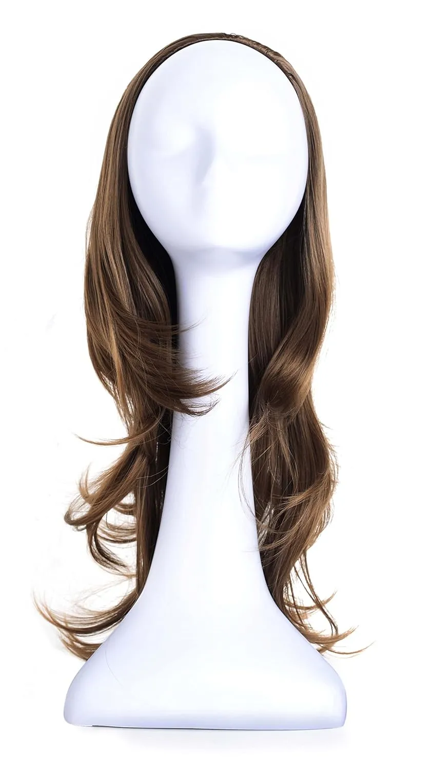 Onedor 22" Semi Curly Hair Women Ladies 3/4 Half Wig Premium Japanese Synthetic fibers Wigs with Secured Mesh Head Cap (10)