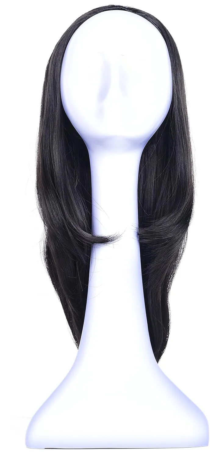 Onedor 22" Semi Curly Hair Women Ladies 3/4 Half Wig Premium Japanese Synthetic fibers Wigs with Secured Mesh Head Cap (R1)