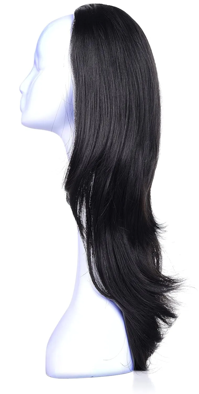 Onedor 22" Semi Curly Hair Women Ladies 3/4 Half Wig Premium Japanese Synthetic fibers Wigs with Secured Mesh Head Cap (R1)
