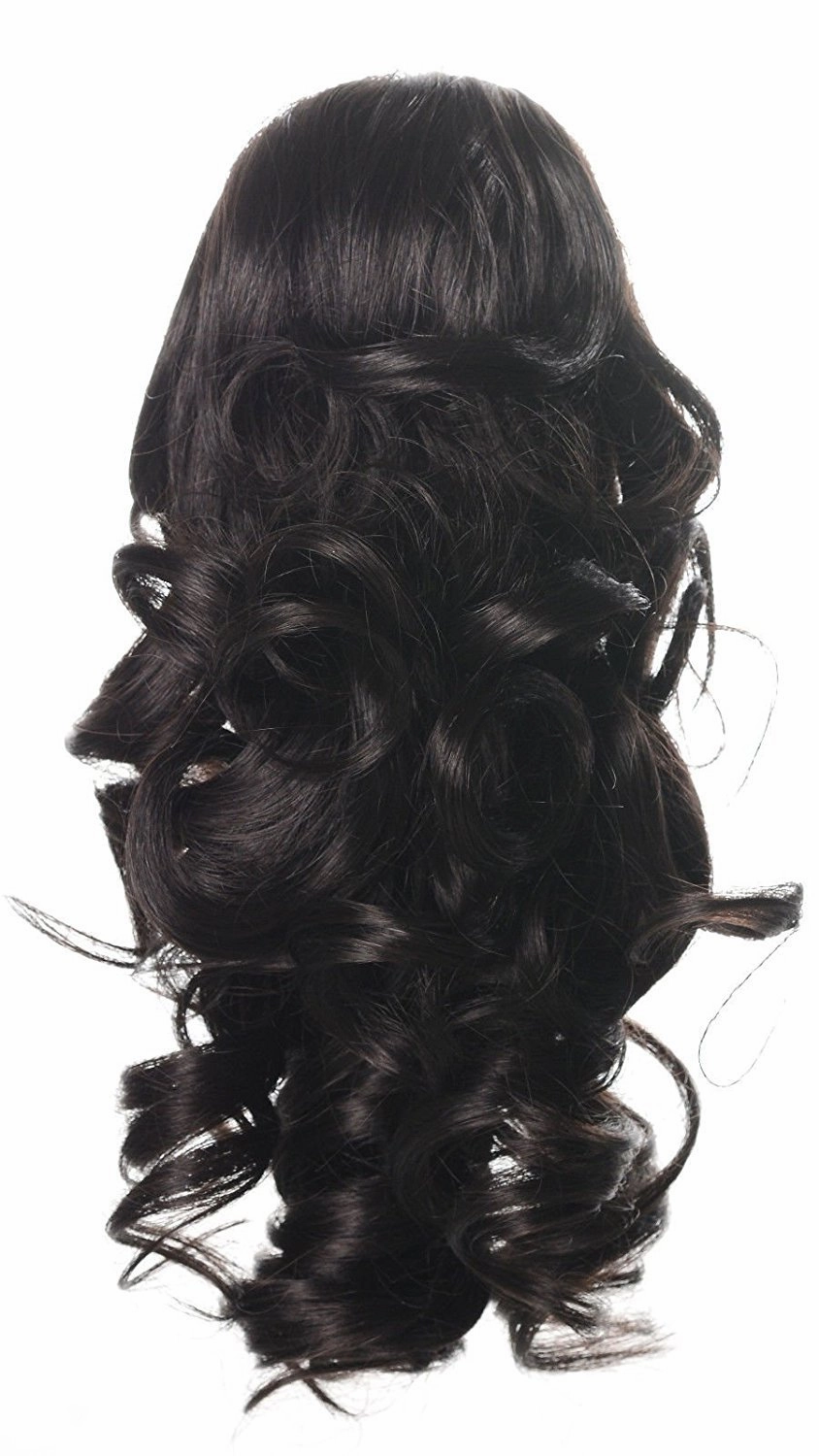 Onedor 12" Synthetic Fiber Natural Textured Curly Ponytail Clip In/On Hair Extension Hairpiece (4# - Dark Brown)