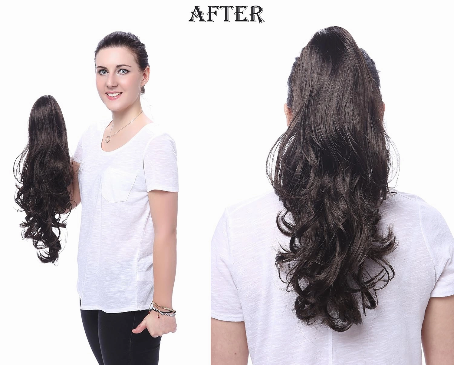 OneDor 20" Curly Synthetic Clip In Claw Drawstring Ponytail Hair Extension Synthetic Hairpiece 190g with a jaw/claw clip (1#-Black)