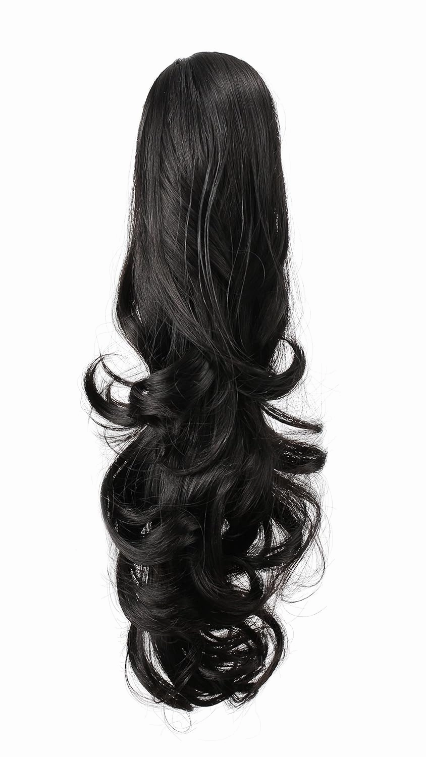 OneDor 20" Curly Synthetic Clip In Claw Drawstring Ponytail Hair Extension Synthetic Hairpiece 190g with a jaw/claw clip (1#-Black)