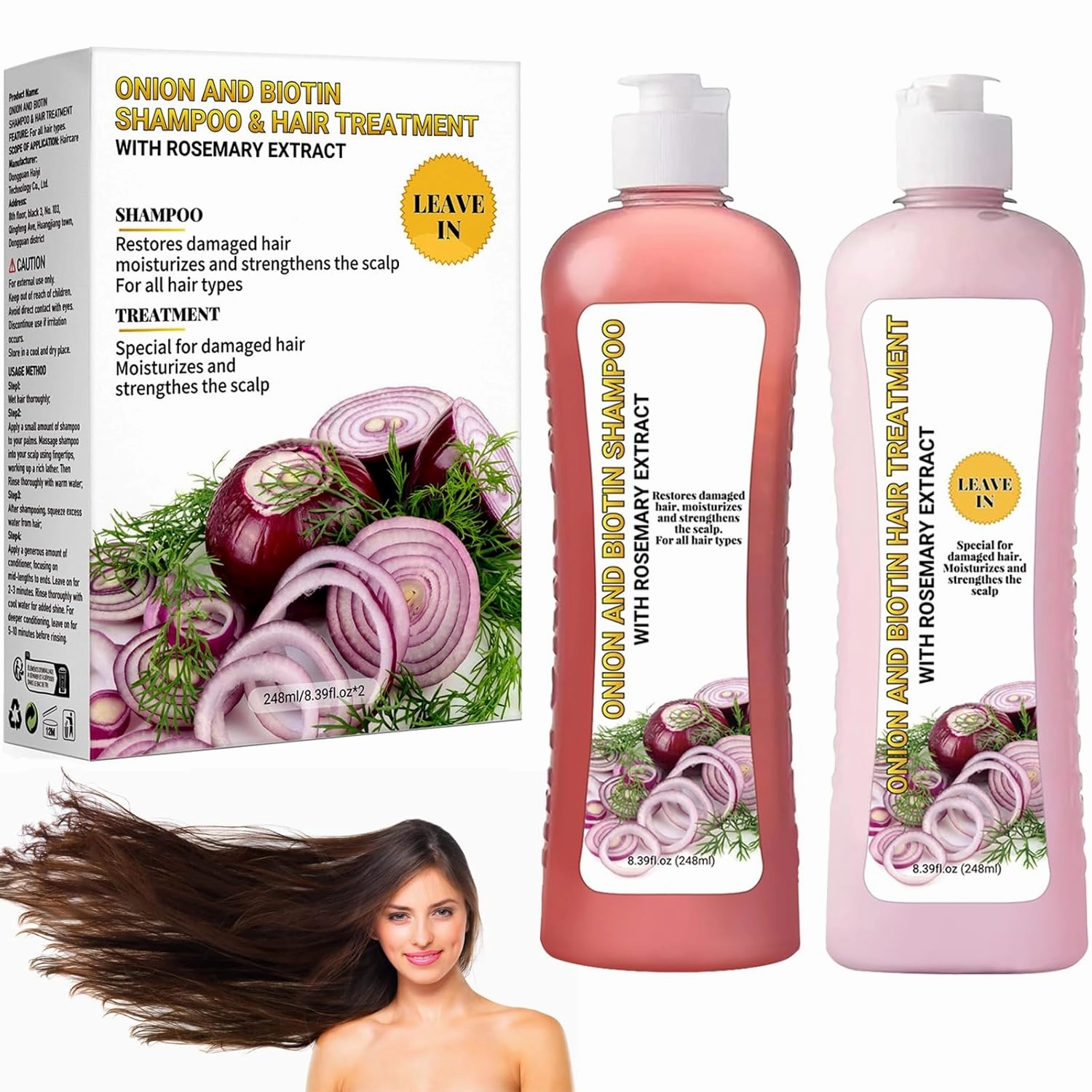 Onion Biotin and Rosemary Shampoo, Unscented, White, Unisex Adult, 2 Count, 248 milliliters, Hair Growth, Hair Strengthening