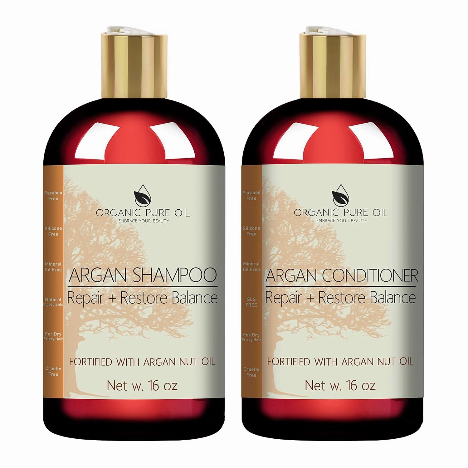 OPO Moroccan Argan Oil Shampoo and Conditioner 16 oz Set Sulfate Free, Gentle on Curly and Color Treated Hair, Restore Hair with Pure & Natural Argon Oil by Organic Pure Oil