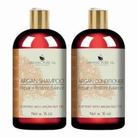 OPO Moroccan Argan Oil Shampoo and Conditioner 16 oz Set Sulfate Free, Gentle on Curly and Color Treated Hair, Restore Hair with Pure & Natural Argon Oil by Organic Pure Oil