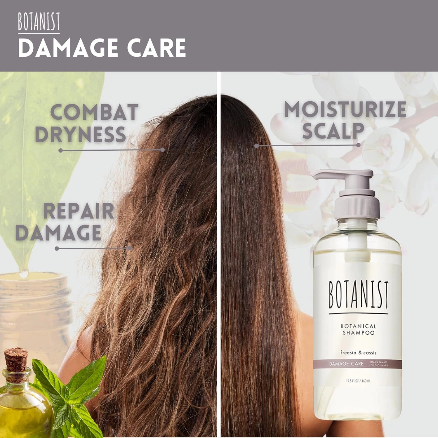 Organic Shampoo for Damaged & Frizzy Hair Women & Men, Hydrating Shampoo with Collagen, Birch Sap & Jojoba Oil from Japan, Sulfate & Silicone Free, Freesia & Cassis, 15.5 Fl Oz, 2EA