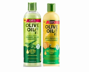 ORS Olive Oil Moisture Restore Creamy Aloe Shampoo - Strengthen & Nourish Replenishing Conditioner Infused with Sweet Orange Oil - Bundle