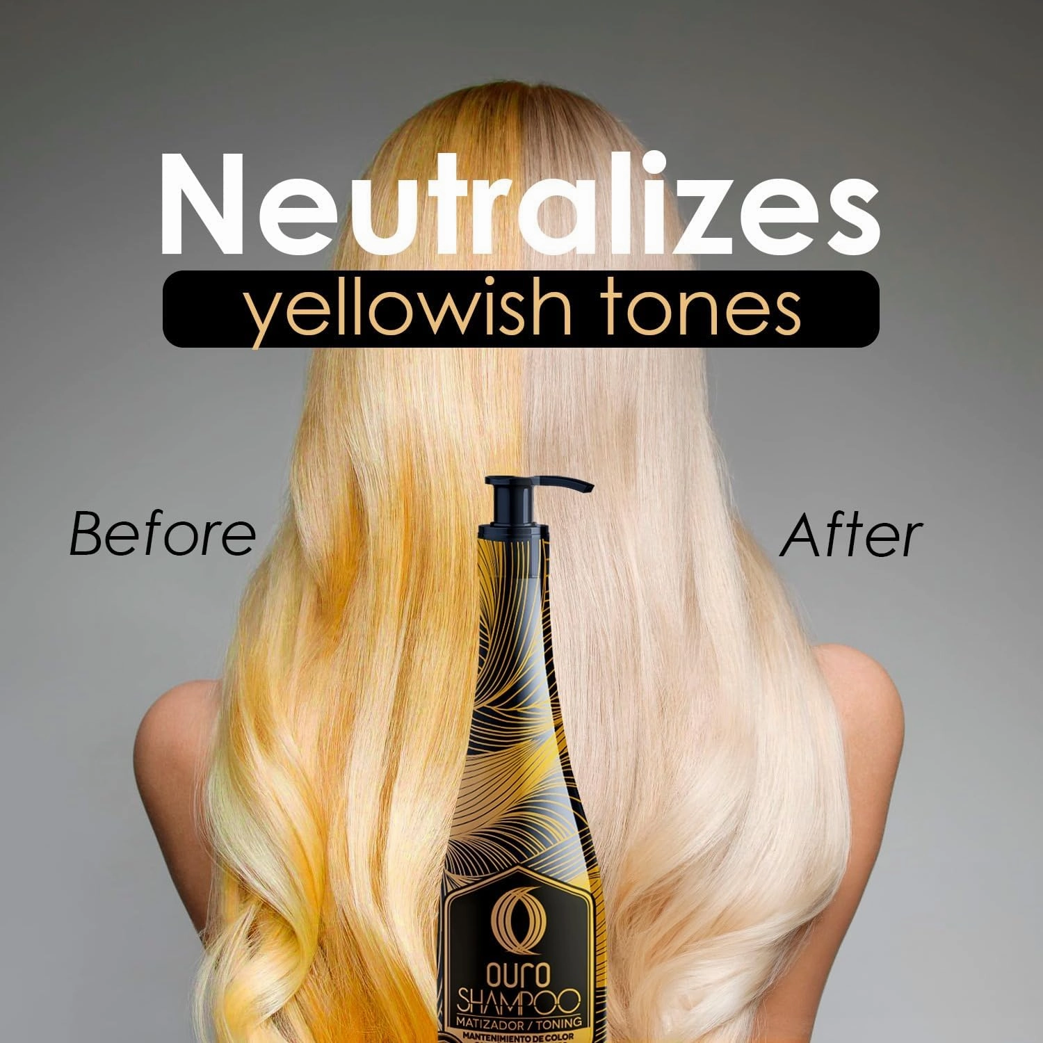 OURO Color-Enhancing Shampoo for Dark Brown & Black Hair – Neutralizes Yellow Tones, Boosts Shine & Intensity, Revitalizes Gray Hair, Protects Color, Use 2-3x Weekly for Best Results (33.81OZ)