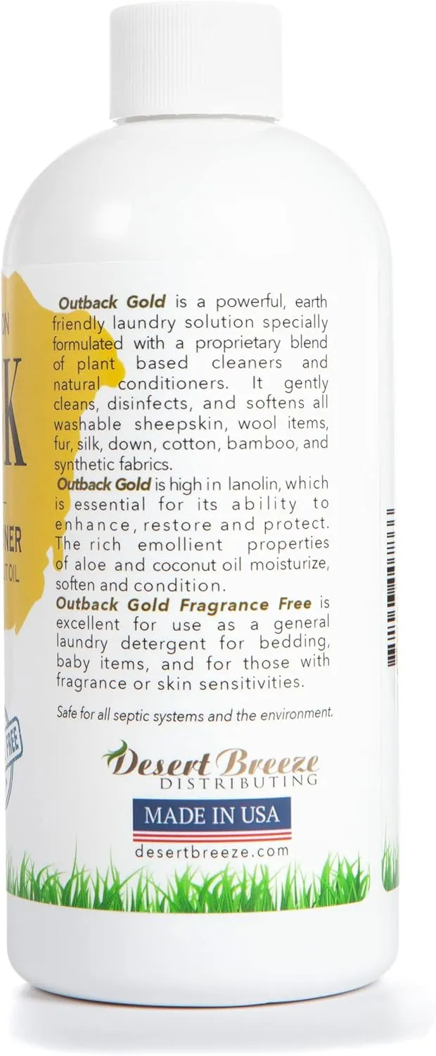 Outback Gold Wool Wash, 16 Oz, Natural Plant Based Liquid, Unscented, Fragrance Free, Neutral pH Laundry Detergent for Wool, Cashmere, Silk, Sheepskin, Baby Items, Mild and Enzyme Free, Made in USA