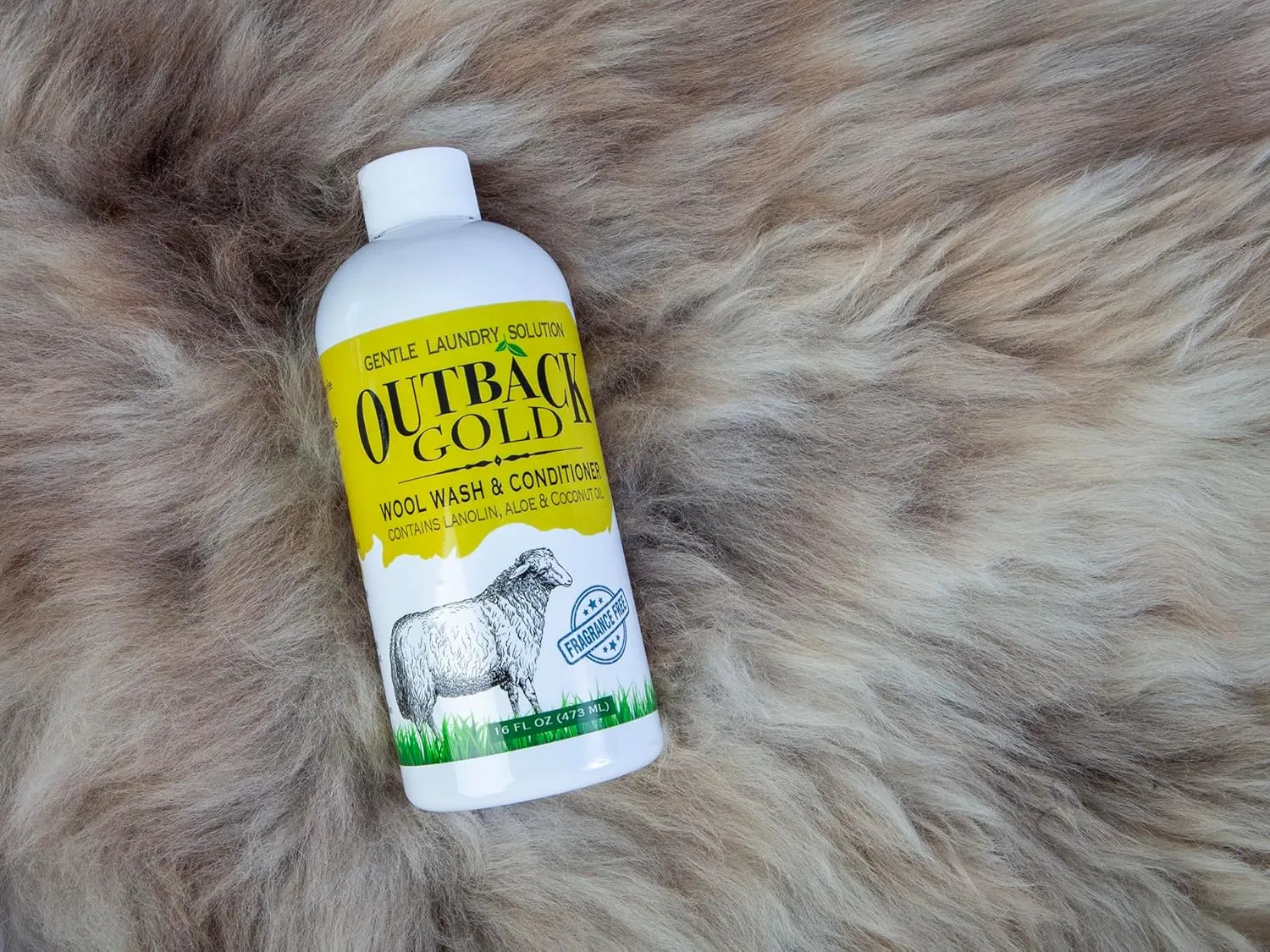 Outback Gold Wool Wash, 16 Oz, Natural Plant Based Liquid, Unscented, Fragrance Free, Neutral pH Laundry Detergent for Wool, Cashmere, Silk, Sheepskin, Baby Items, Mild and Enzyme Free, Made in USA