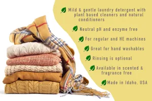 Outback Gold Wool Wash, 16 Oz, Natural Plant Based Liquid, Unscented, Fragrance Free, Neutral pH Laundry Detergent for Wool, Cashmere, Silk, Sheepskin, Baby Items, Mild and Enzyme Free, Made in USA