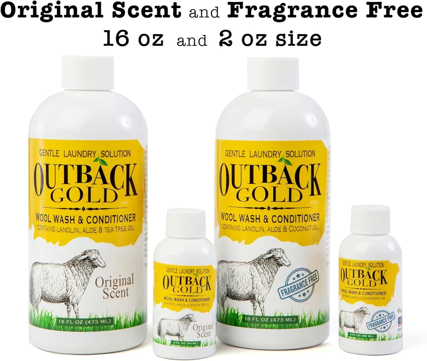 Outback Gold Wool Wash, 16 Oz, Natural Plant Based Liquid, Unscented, Fragrance Free, Neutral pH Laundry Detergent for Wool, Cashmere, Silk, Sheepskin, Baby Items, Mild and Enzyme Free, Made in USA