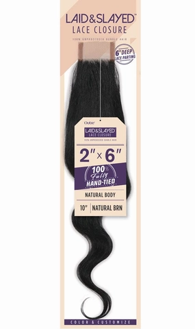 Outre Laid & Slayed Lace Closure Short Medium Length Wavy Style Unprocessed Human Hair Pieces - 2X6 LACE CLOSURE NATURAL BODY 14 (613)