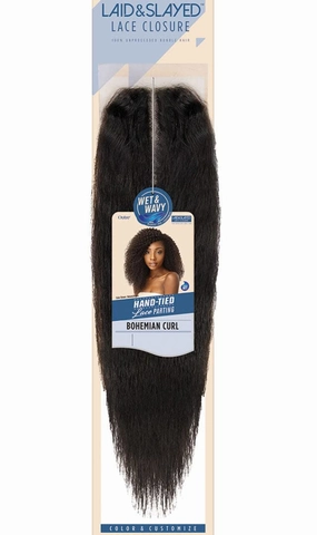 Outre Laid & Slayed Lace Closure Short, Medium Length Wet & Wavy Style 100% Unprocessed Human Hair Pieces - WET&WAVY BOHEMIAN CURL LACE PARTING PIECE 14 (NBLK)