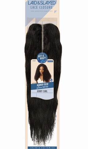 Outre Laid & Slayed Lace Closure Short, Medium Length Wet & Wavy Style Unprocessed Human Hair Pieces - WET&WAVY JERRY CURL LACE PARTING PIECE 10 (NBRN)