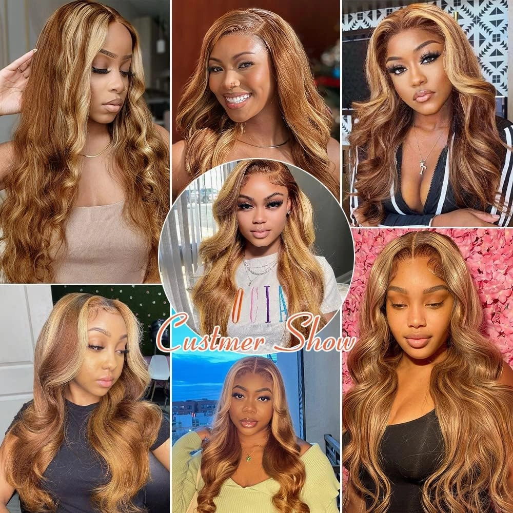 P27/30 Human Hair Bundles Ombre Body Wave Bundles Honey Blonde 10 12 14 Inch 8A Brazilian Virgin Remy Hair 2 Tone Color #30 Mixed With Color #27
