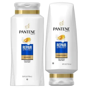 Pantene Argan Oil Shampoo 25.4 OZ and Sulfate Free Conditioner 24 OZ for Damaged Hair, Repair and Protect, Bundle Pack