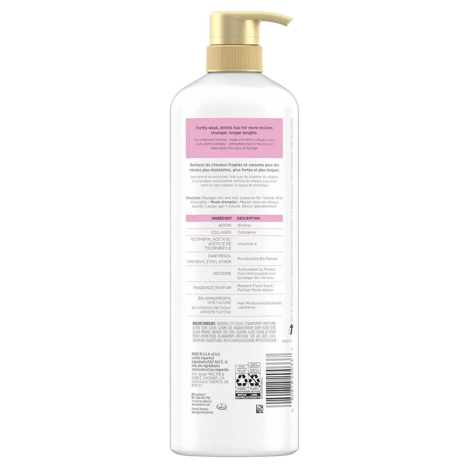 Pantene Infinite Lengths Conditioner with Biotin   Collagen, Strengthens Brittle Hair, Up to 90% Less Breakage, 1 Minute Miracle, Safe for Color Treated Hair, Floral Scent, 30 Fl Oz