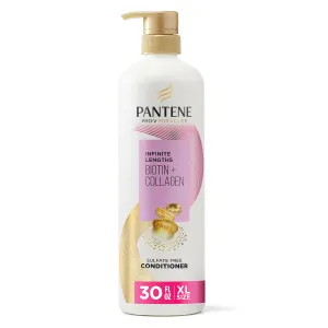 Pantene Infinite Lengths Conditioner with Biotin   Collagen, Strengthens Brittle Hair, Up to 90% Less Breakage, 1 Minute Miracle, Safe for Color Treated Hair, Floral Scent, 30 Fl Oz