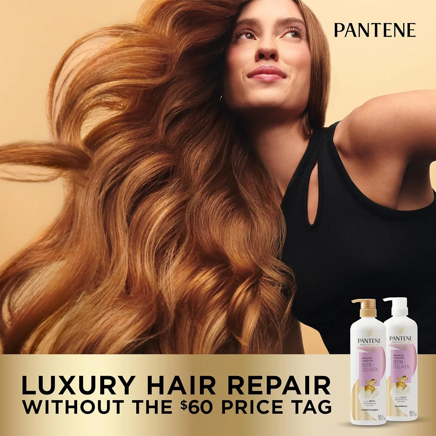 Pantene Infinite Lengths Conditioner with Biotin   Collagen, Strengthens Brittle Hair, Up to 90% Less Breakage, 1 Minute Miracle, Safe for Color Treated Hair, Floral Scent, 30 Fl Oz