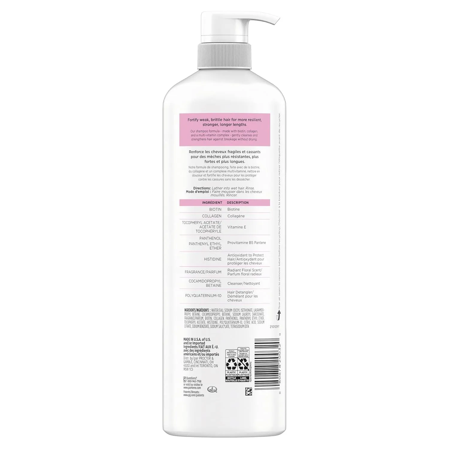 Pantene Infinite Lengths Shampoo, Sulfate Free with Biotin   Collagen, Strengthens Brittle Hair, Up to 90% Less Breakage, Safe for Color Treated Hair, Pro-V Miracles, Floral Scent, 30 Fl Oz