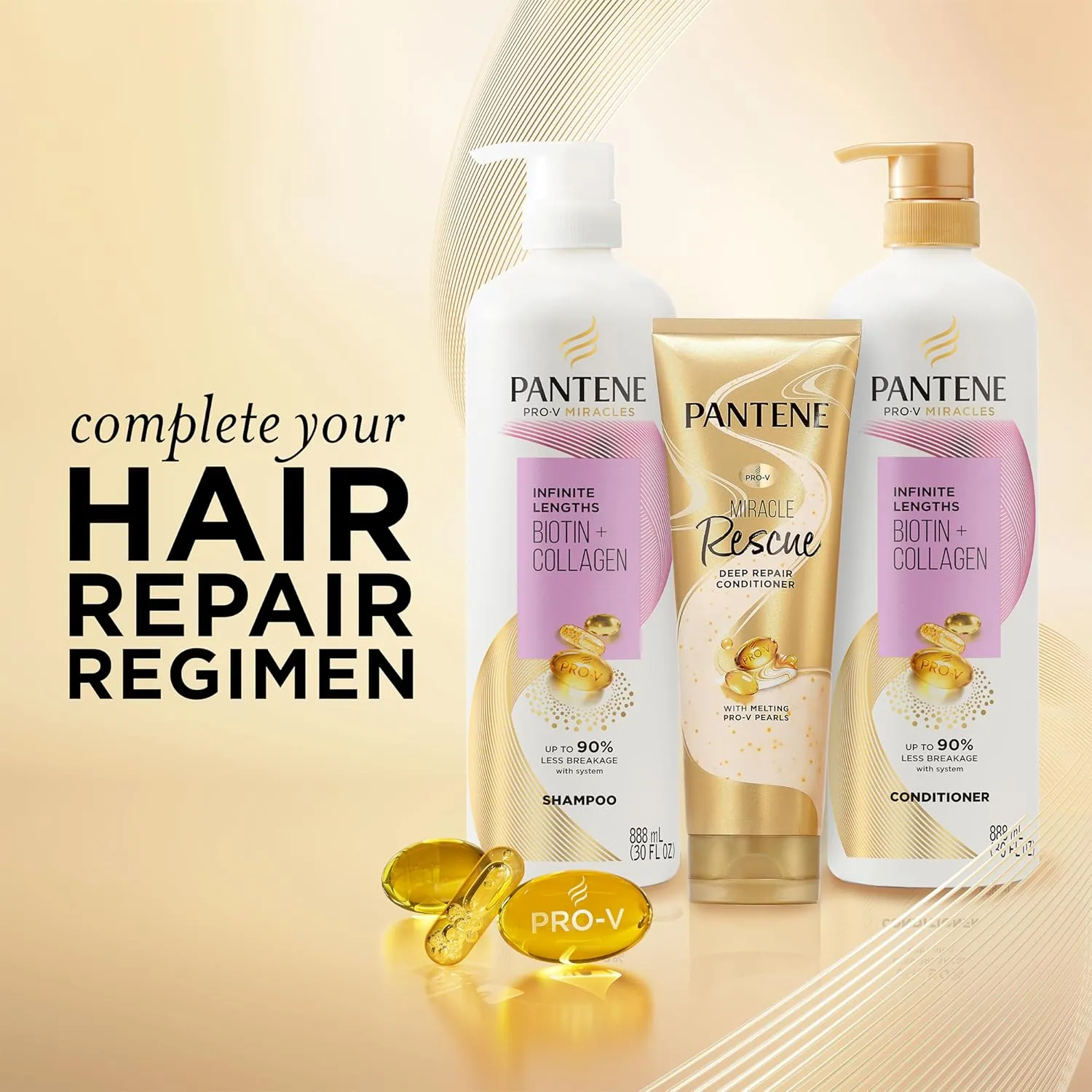 Pantene Infinite Lengths Shampoo, Sulfate Free with Biotin   Collagen, Strengthens Brittle Hair, Up to 90% Less Breakage, Safe for Color Treated Hair, Pro-V Miracles, Floral Scent, 30 Fl Oz