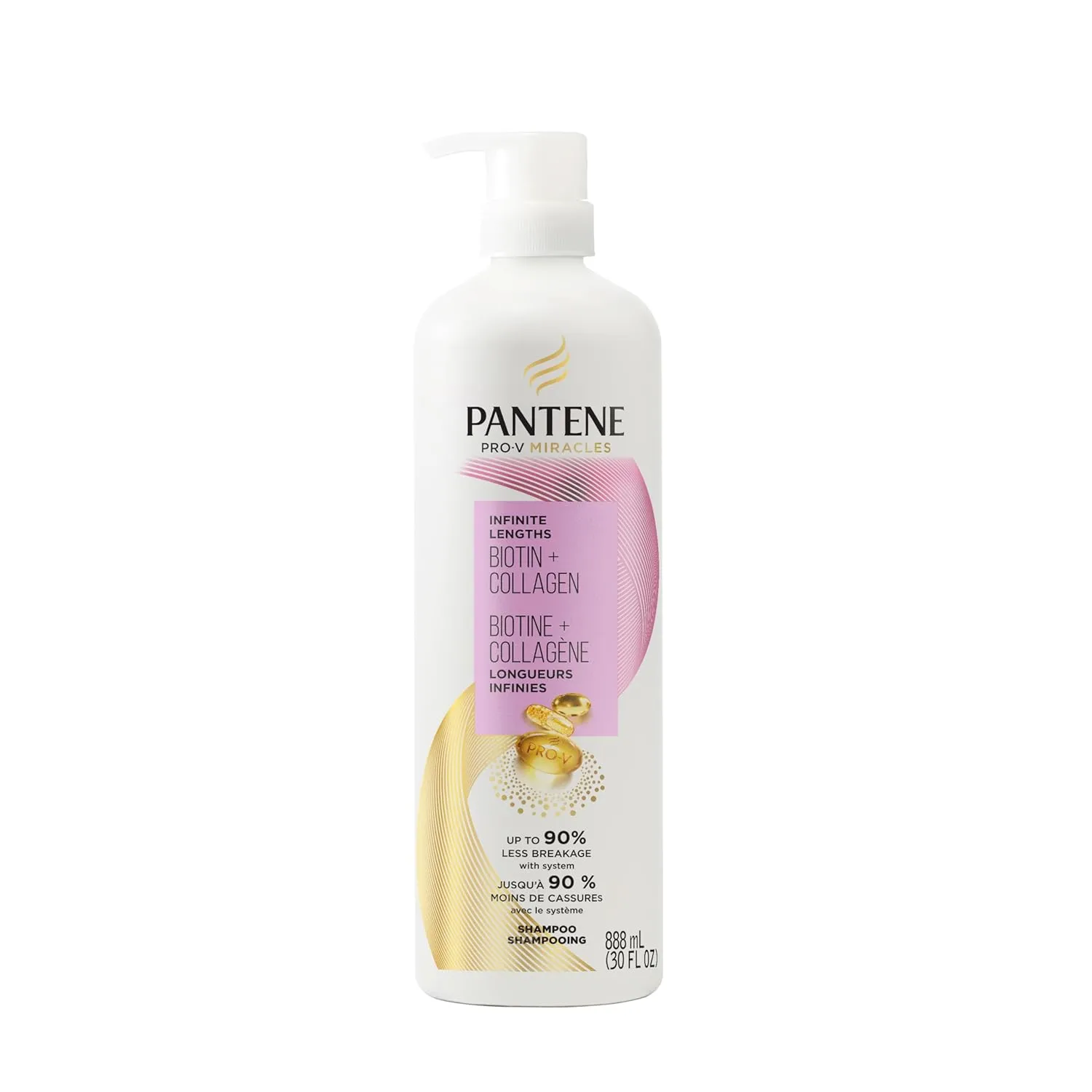 Pantene Infinite Lengths Shampoo, Sulfate Free with Biotin   Collagen, Strengthens Brittle Hair, Up to 90% Less Breakage, Safe for Color Treated Hair, Pro-V Miracles, Floral Scent, 30 Fl Oz