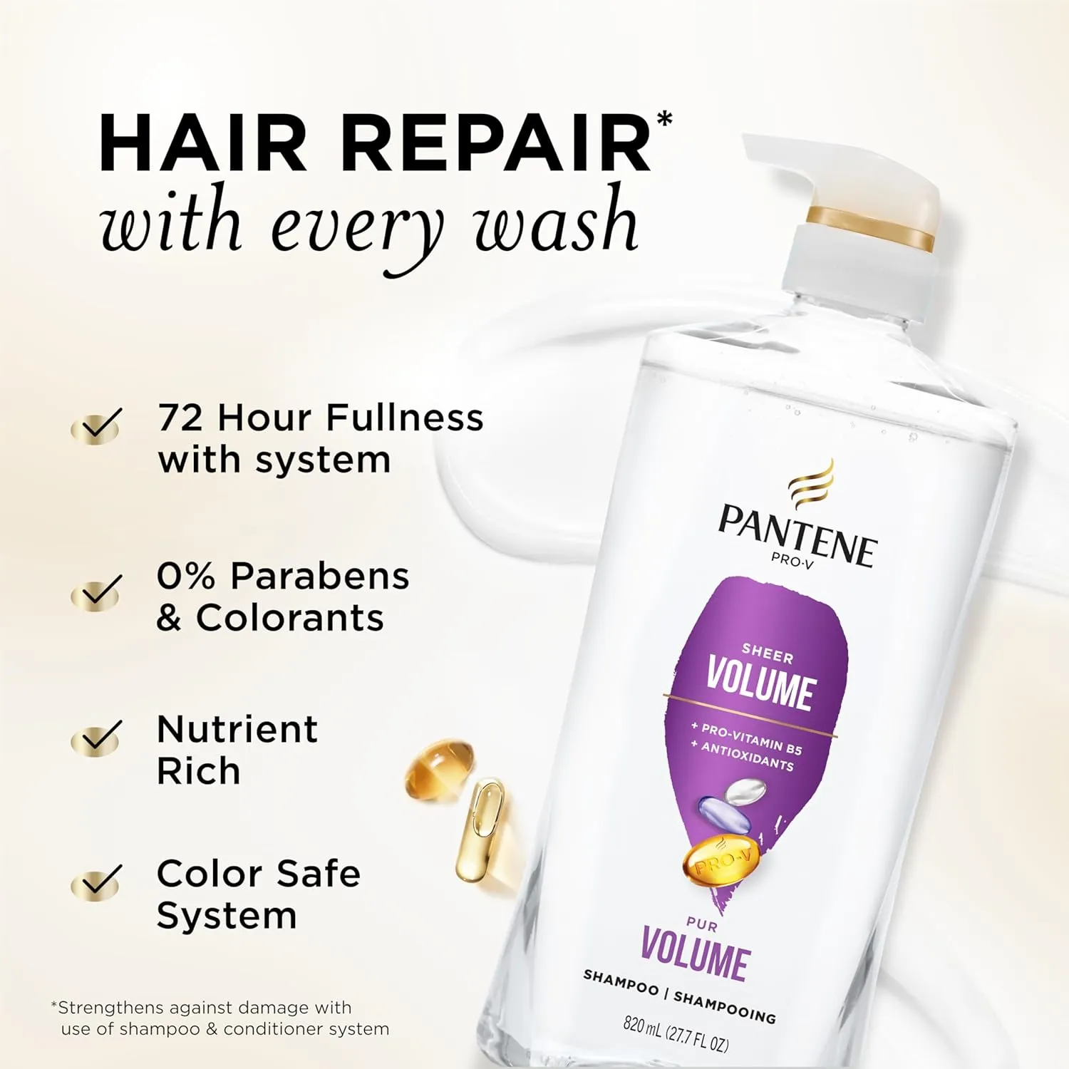 Pantene Shampoo, Sheer Volume - Lightweight Nourishment for Fine, Color-Treated Hair, 72-Hour Fullness and Body, 27.7 Oz Each, 2-Pack   Miracle Rescue Shot (0.5 Oz)