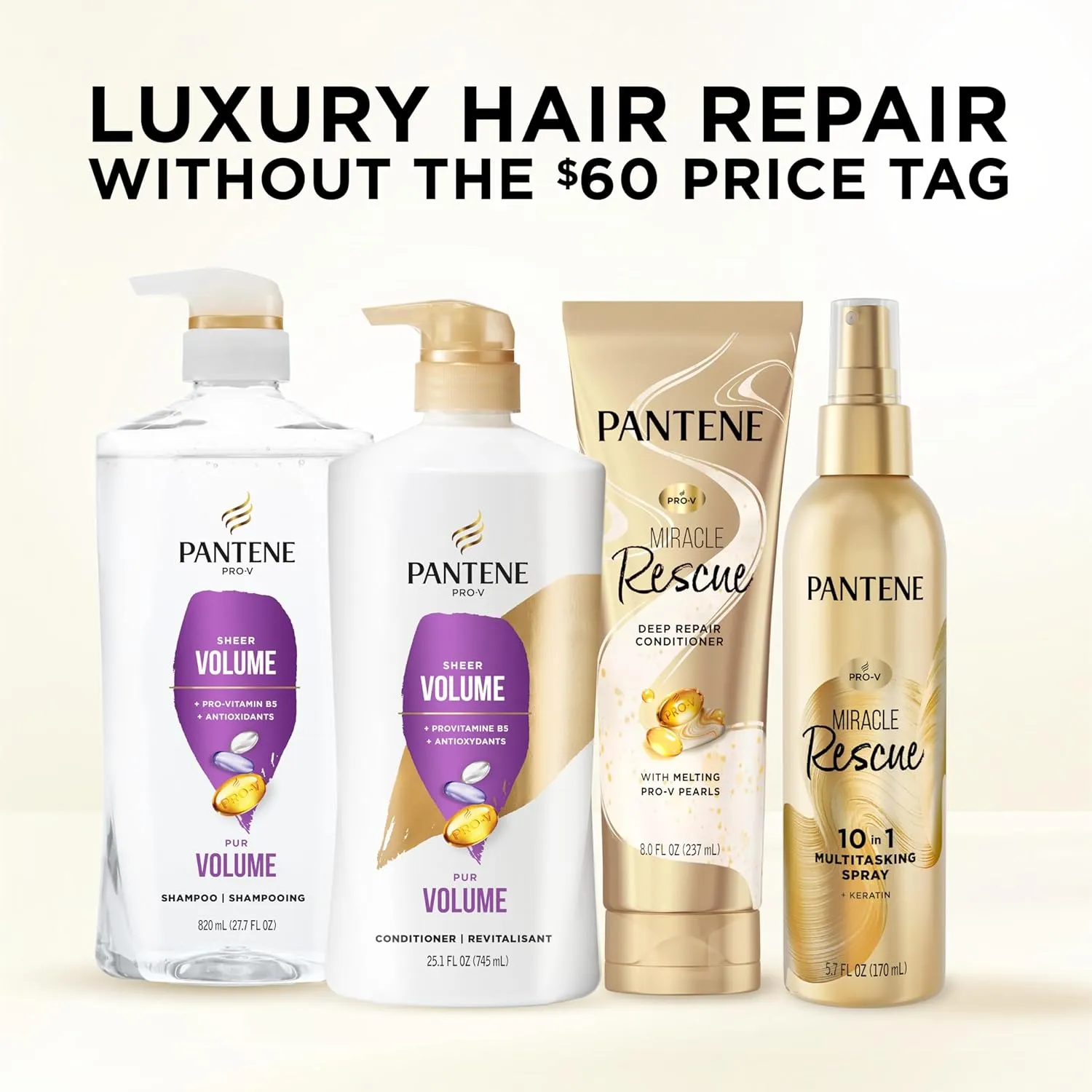 Pantene Shampoo, Sheer Volume - Lightweight Nourishment for Fine, Color-Treated Hair, 72-Hour Fullness and Body, 27.7 Oz Each, 2-Pack   Miracle Rescue Shot (0.5 Oz)