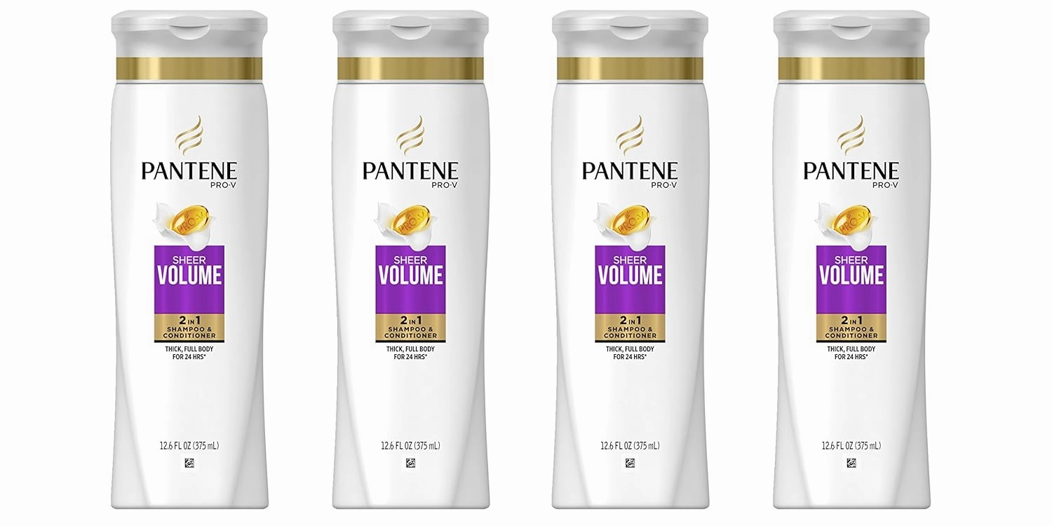 Pantene Sheer Volume 2 in 1 Shampoo & Conditioner 12.6 Fl Oz (Pack of 4)