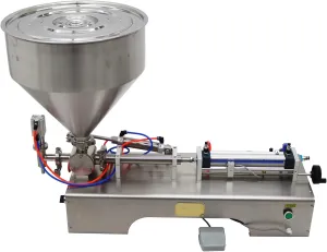 Paste Liquid Filling Machine Horizontal Pneumatic Stainless Steel Filler One Nozzle with Hopper for Oil Water Liquids 10-100ml 110V