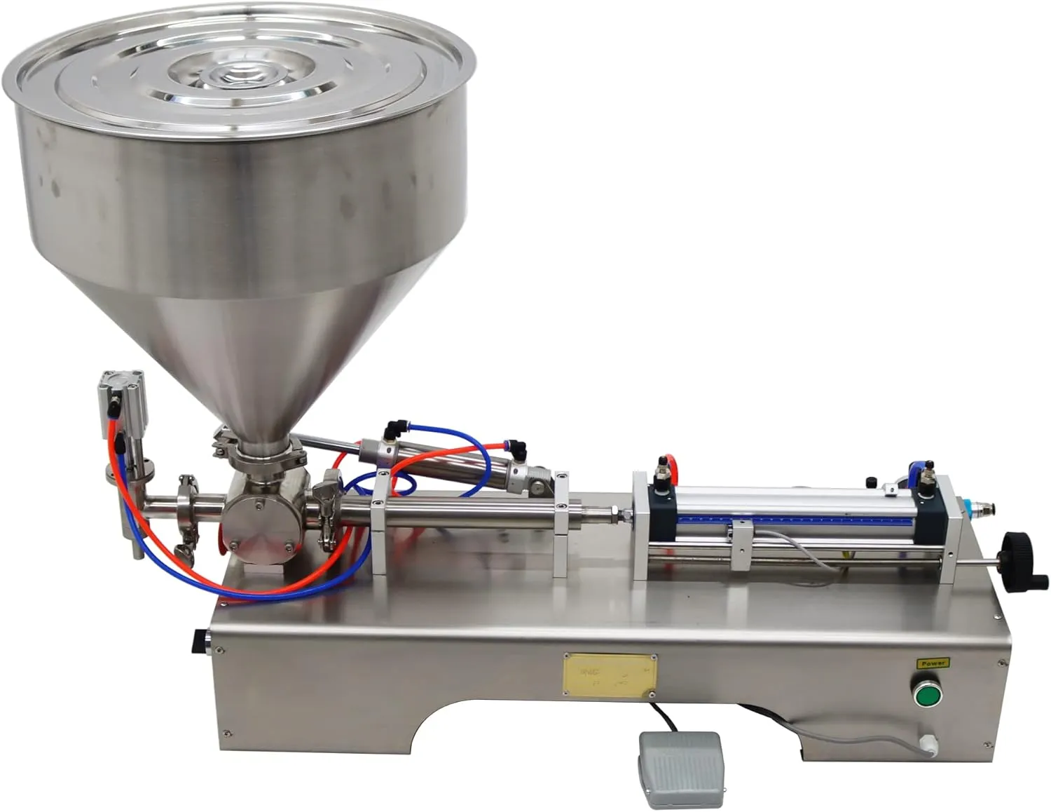 Paste Liquid Filling Machine Horizontal Pneumatic Stainless Steel Filler One Nozzle with Hopper for Oil Water Liquids 10-100ml 110V