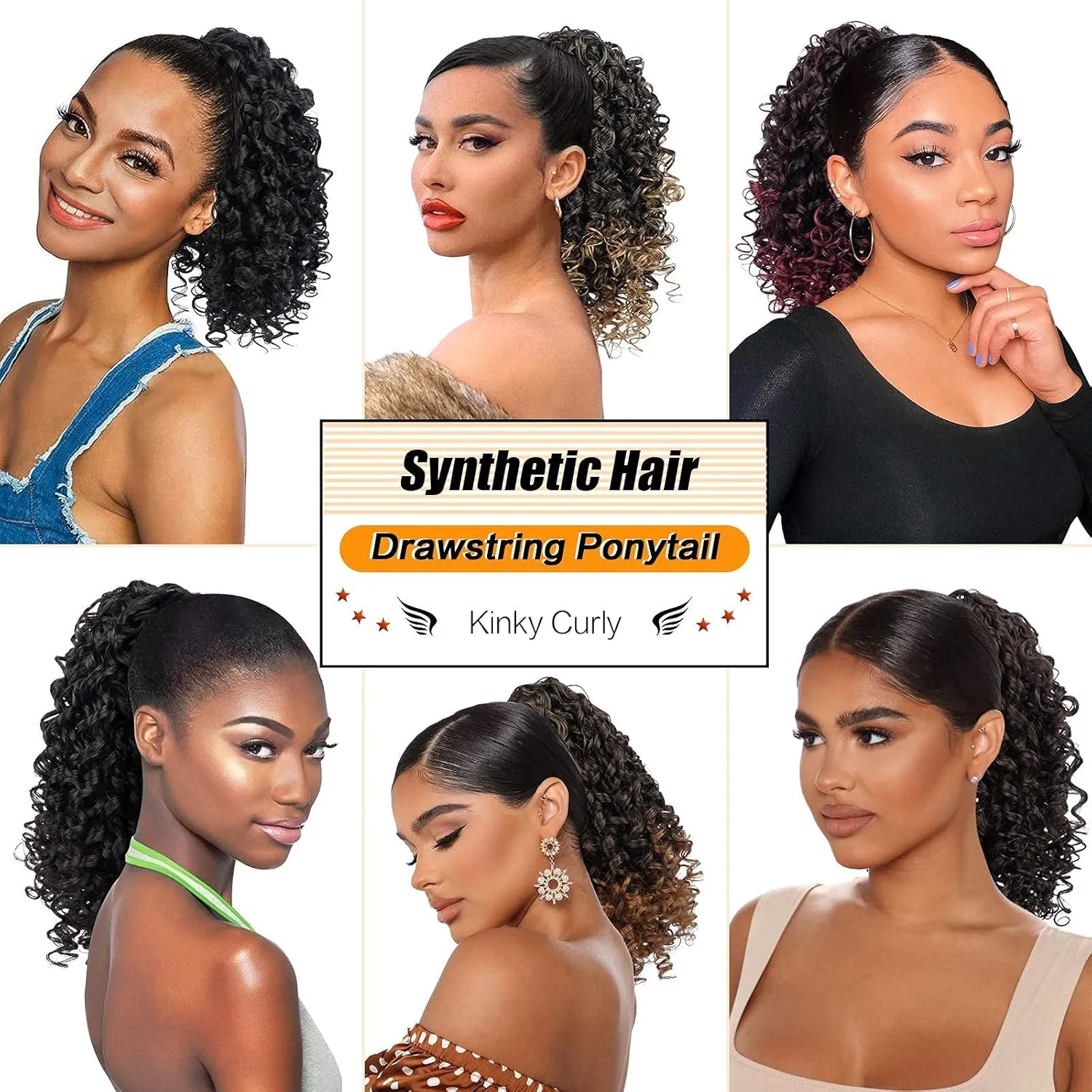 PEACOCO Curly Ponytail Extension Drawstring Ponytails for Black Women - 6 Inch Pony Tail Clip on Ponytail Synthetic Short Afro Hairpiece for Daily Use（0906#）