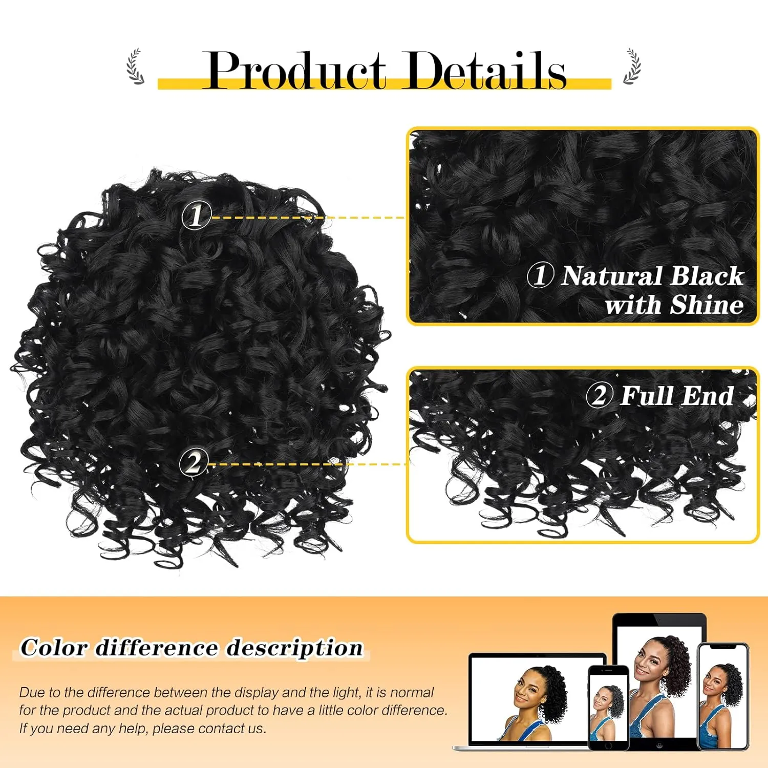 PEACOCO Curly Ponytail Extension Drawstring Ponytails for Black Women - 6 Inch Pony Tail Clip on Ponytail Synthetic Short Afro Hairpiece for Daily Use（1B）