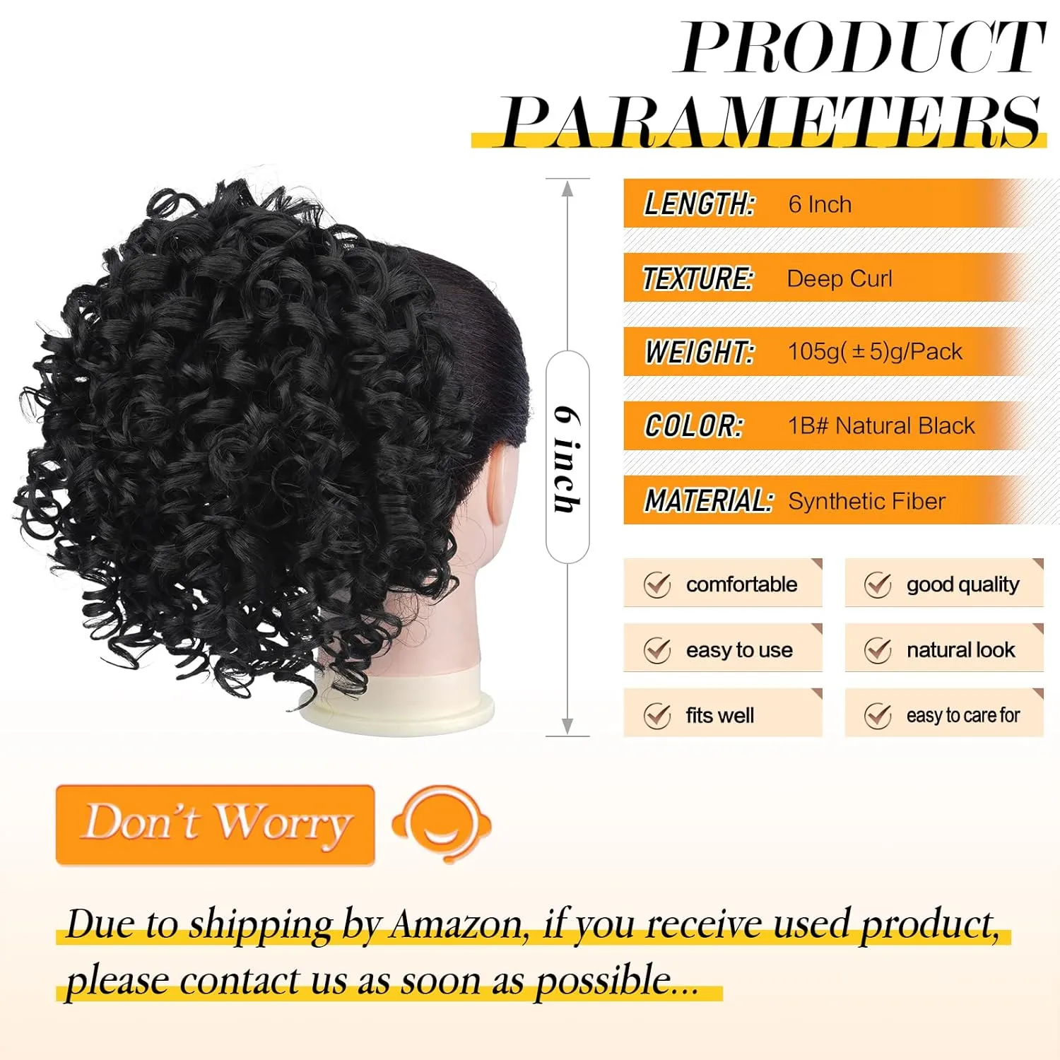 PEACOCO Curly Ponytail Extension Drawstring Ponytails for Black Women - 6 Inch Pony Tail Clip on Ponytail Synthetic Short Afro Hairpiece for Daily Use（1B）