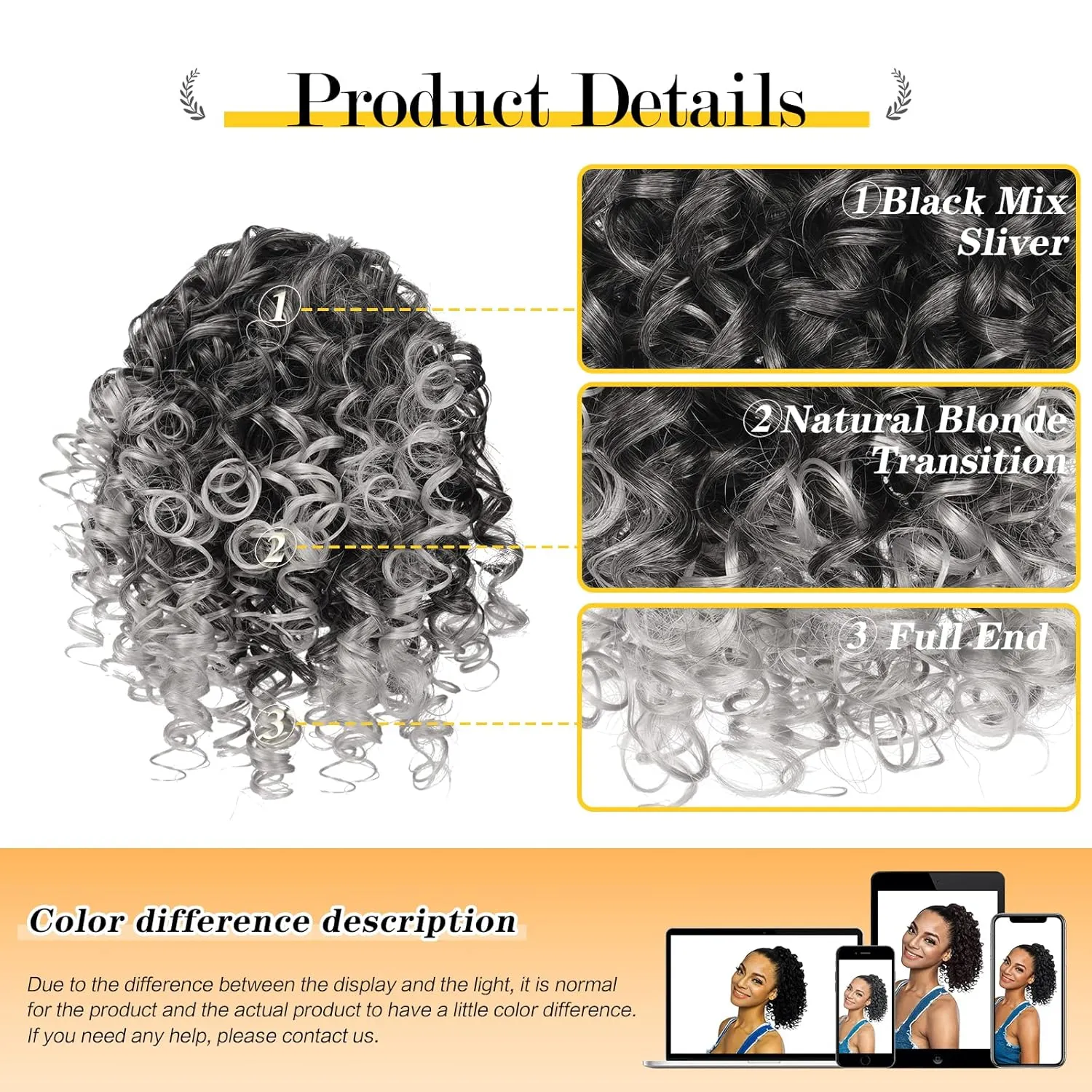 PEACOCO Curly Ponytail Extension Drawstring Ponytails for Black Women - 6 Inch Pony Tail Clip on Ponytail Synthetic Short Afro Hairpiece for Daily Use（T1B/0906）