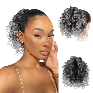 PEACOCO Curly Ponytail Extension Drawstring Ponytails for Black Women - 6 Inch Pony Tail Clip on Ponytail Synthetic Short Afro Hairpiece for Daily Use（T1B/0906）
