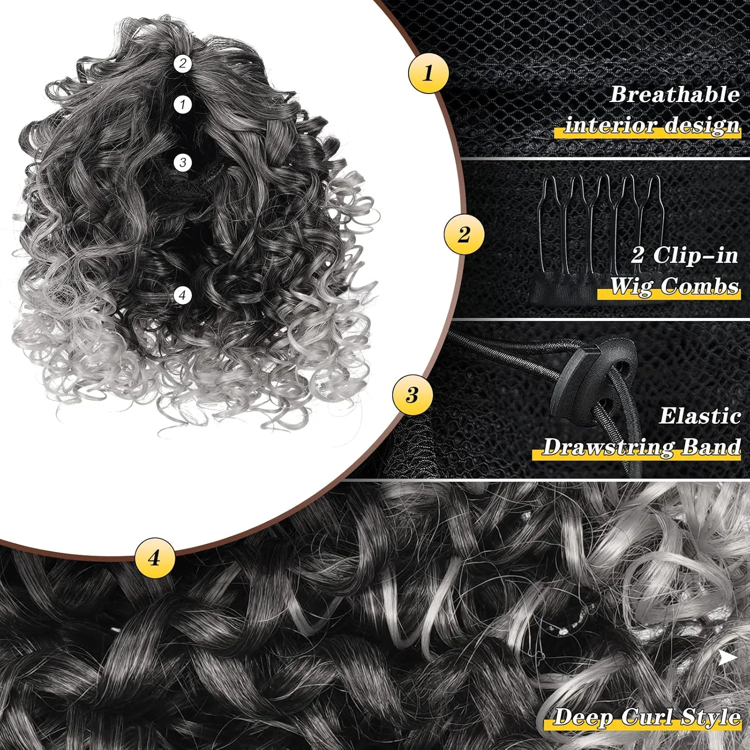 PEACOCO Curly Ponytail Extension Drawstring Ponytails for Black Women - 6 Inch Pony Tail Clip on Ponytail Synthetic Short Afro Hairpiece for Daily Use（T1B/0906）