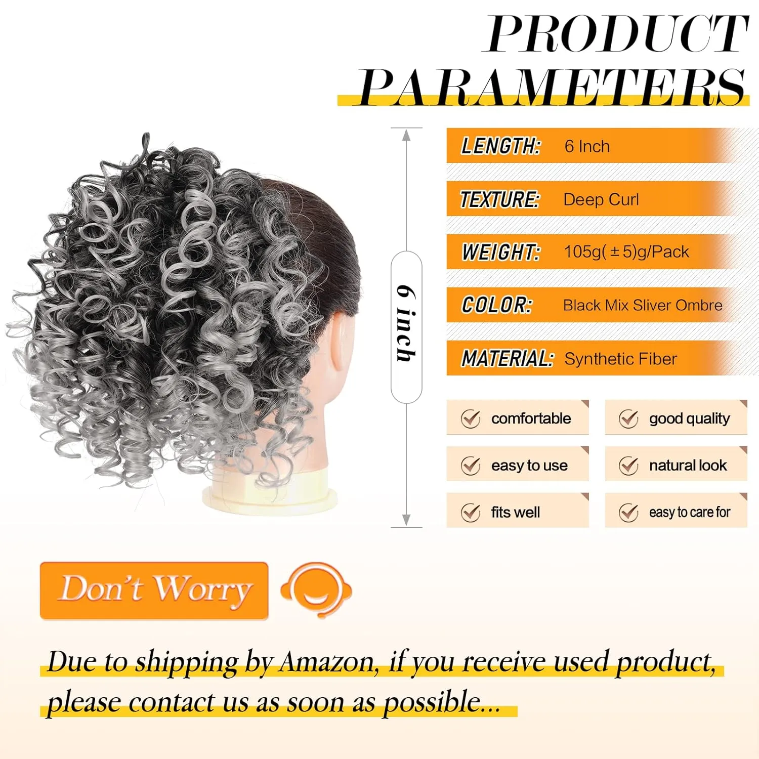 PEACOCO Curly Ponytail Extension Drawstring Ponytails for Black Women - 6 Inch Pony Tail Clip on Ponytail Synthetic Short Afro Hairpiece for Daily Use（T1B/0906）