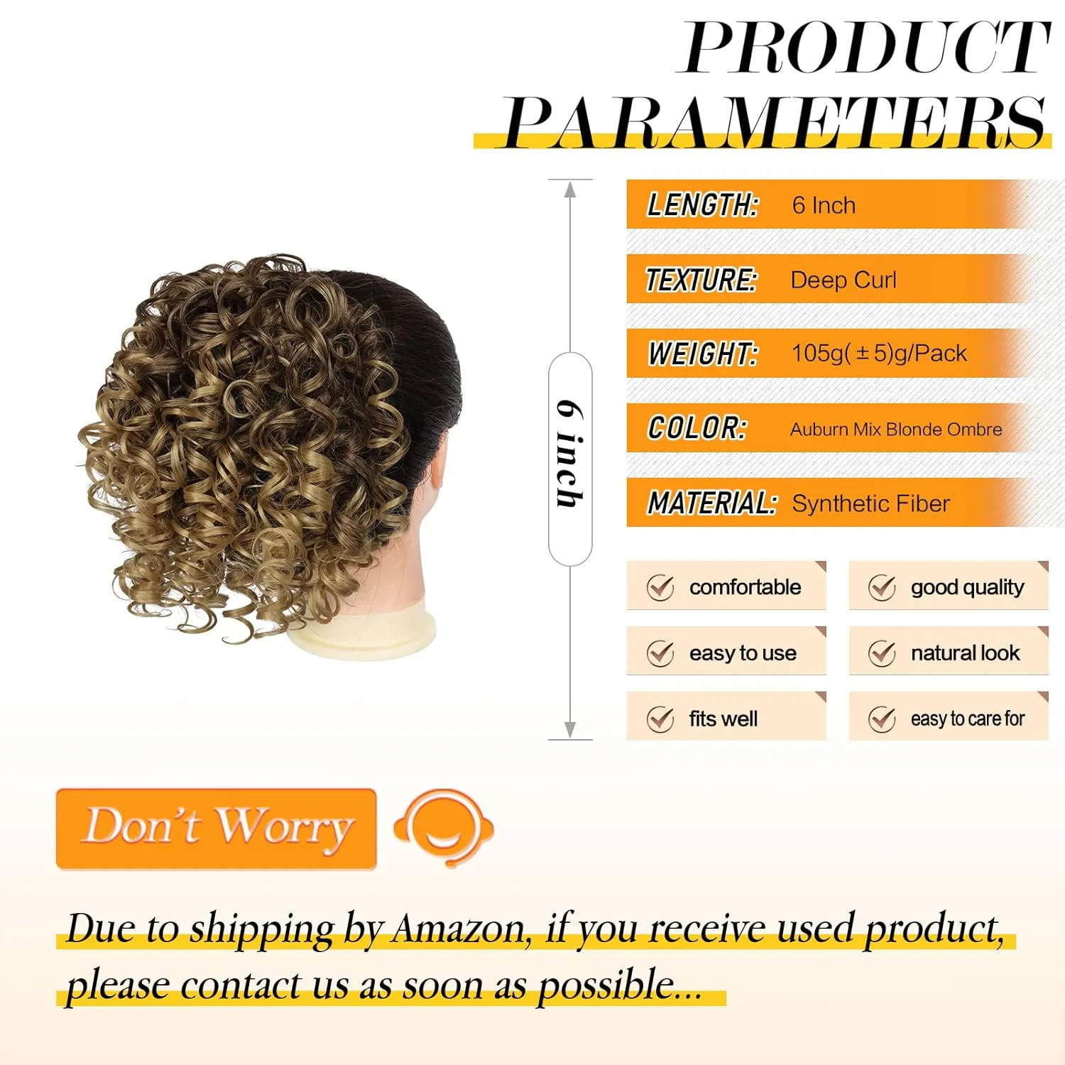 PEACOCO Curly Ponytail Extension Drawstring Ponytails for Black Women - 6 Inch Pony Tail Clip on Ponytail Synthetic Short Afro Hairpiece for Daily Use（T33/27#）
