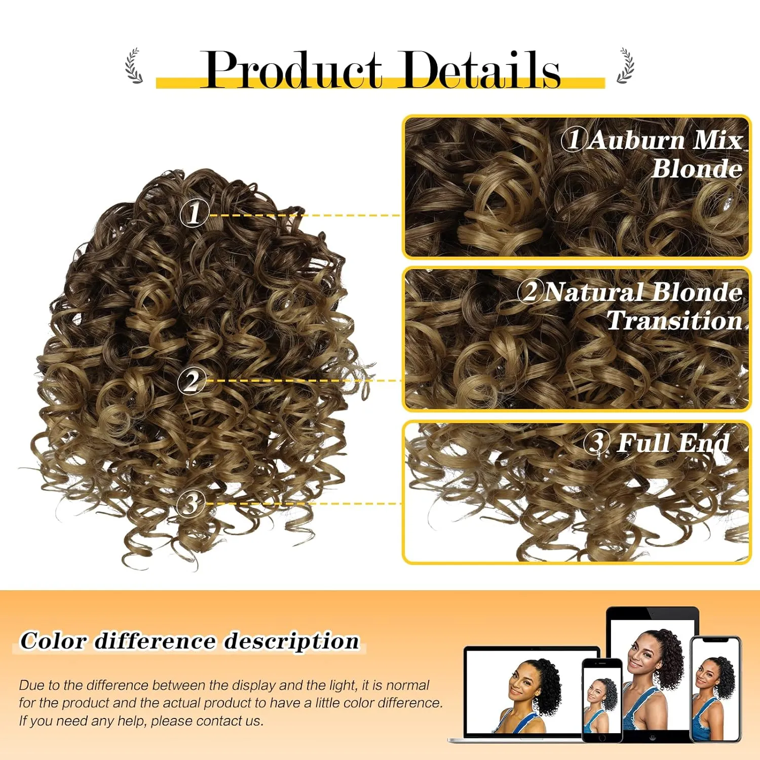 PEACOCO Curly Ponytail Extension Drawstring Ponytails for Black Women - 6 Inch Pony Tail Clip on Ponytail Synthetic Short Afro Hairpiece for Daily Use（T33/27#）