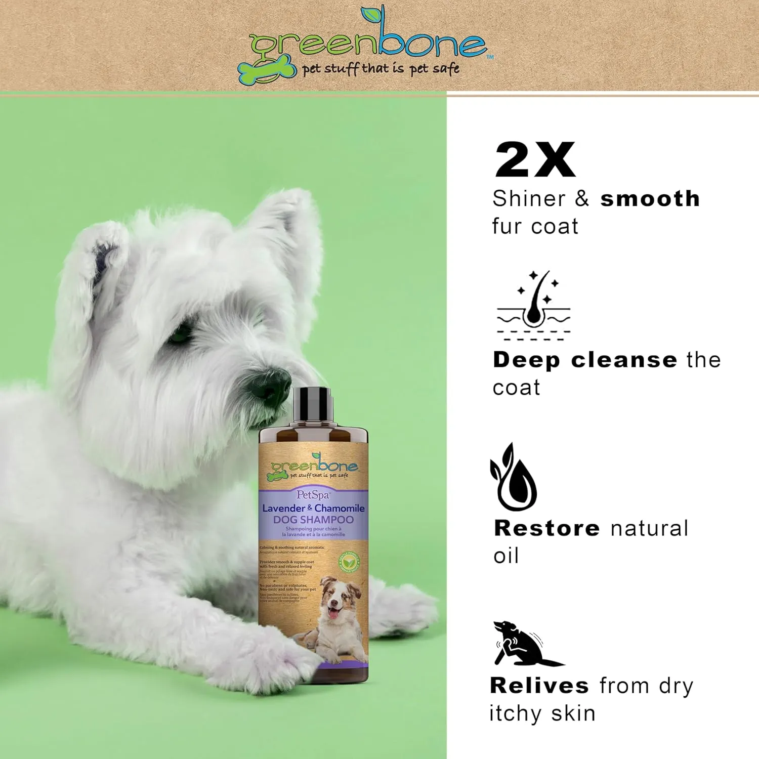 Pet Spa Lavender & Chamomile Dog Shampoo - Calming, Soothing, Gentle Grooming Solution, 33 fl oz, Safe & Natural Formula